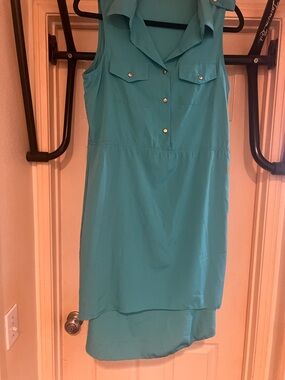 Sleeveless Teal High-Low Shirt Dress